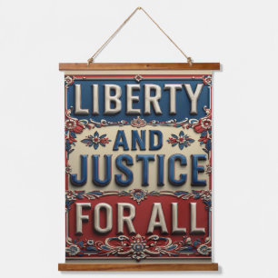 Tapisserie Suspendue Liberté et Justice pour tous, vintage et patriotiq