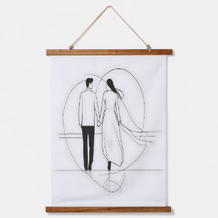Tapisserie Suspendue Ligne minimaliste Art romantique Couple tenant mai
