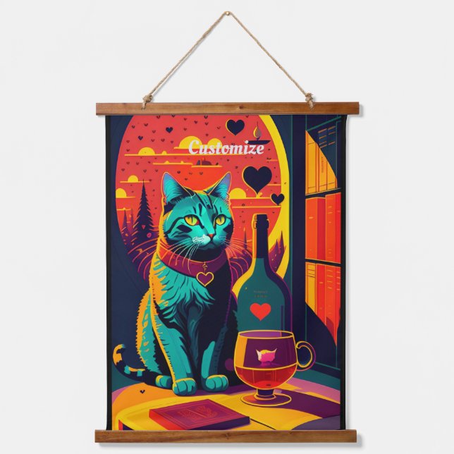 Tapisserie Suspendue Livres Chat Sunset Et Vin (Recto)