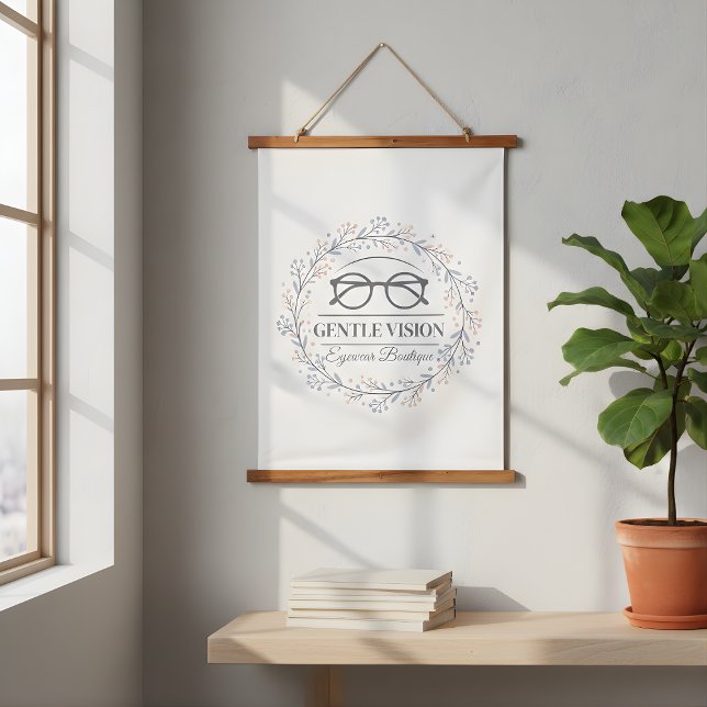 Tapisserie Suspendue Logo de lunettes de lecture Fleurs neutres délicat (Stylish Glasses Flowers Tapestry)