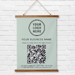 Tapisserie Suspendue Logo d'entreprise QR Code Sage Green<br><div class="desc">Signe de tapisserie moderne vert sauge suspendu pour votre entreprise avec votre code QR pour les clients à rechercher une liste de vos produits, services et prix. Ajoutez votre logo, votre nom d'entreprise, votre code QR, votre numéro de téléphone et votre adresse de rue dans une simple typographie. Les couleurs...</div>