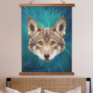 Tapisserie Suspendue Loup Rouge Art Abstrait Moderne Animalier Low-Poly