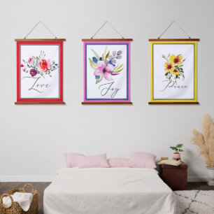 Tapisserie Suspendue Love Joy Peace aquarelle florale