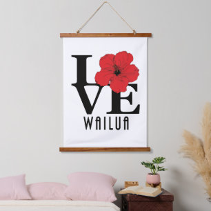 Tapisserie Suspendue LOVE Wailua Hawaii Red Hibiscus