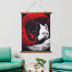Tapisserie Suspendue Lune Crimson Loup blanc rouge