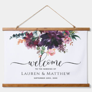 Tapisserie Suspendue Luxueux Mariage Floral Bourgogne Bienvenue