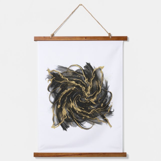 Tapisserie Suspendue Luxury Gold and Black Abstract Marble Ink Flow (Recto)