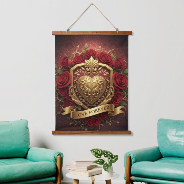 Tapisserie Suspendue Luxury Red Rose Gold Heart Wall Tapestry (Salon)