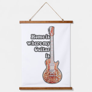 Tapisserie Suspendue Ma guitare est chez moi. Guitare brune vintage