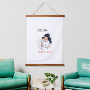 Tapisserie Suspendue Ma maman Super Maman Fête des Mères Mignonne Bébé