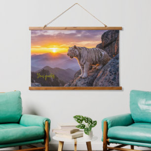 Tapisserie Suspendue Magnifique Tigre Blanc Coucher de Soleil 