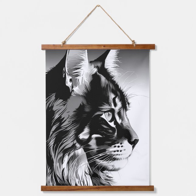 Tapisserie Suspendue Maine Coon Tapestry: Black & White Cat Wall Hangin (Recto)