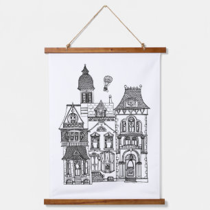 Tapisserie Suspendue Maisons victoriennes Line Art You Color