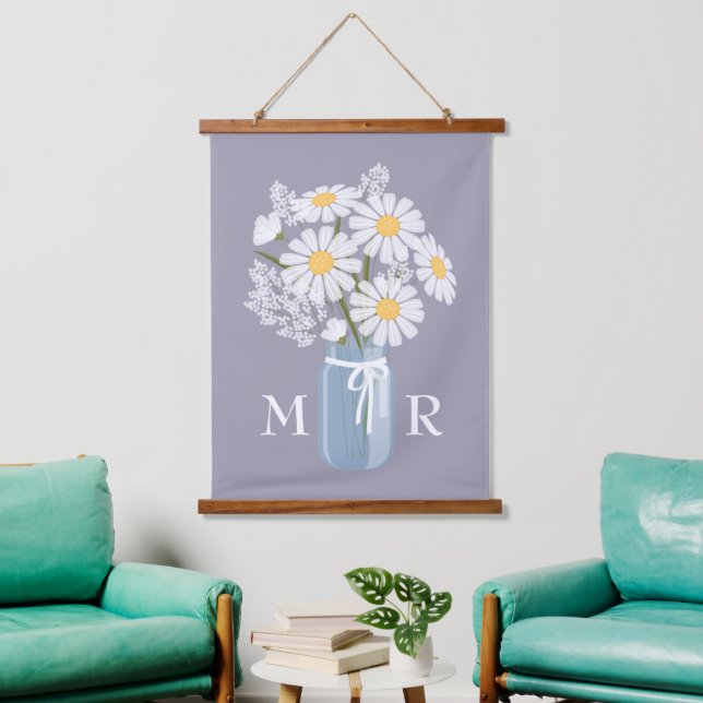 Tapisserie Suspendue Maisson blanc Mason Jar Monogramme sur Lavender (Salon)