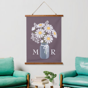 Tapisserie Suspendue Maisson blanc Mason Jar Monogramme sur pourpre fon