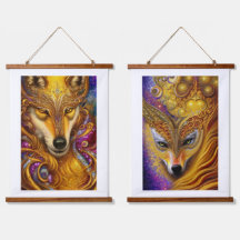 Majestic Golden Wolf Pair Imaginaire AI Art