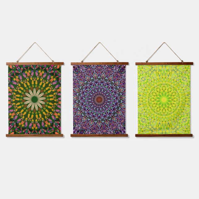 Tapisserie Suspendue Mandala Harmony Wall Tapestry Wood-Topped Vertical (Tripler)