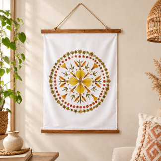 Tapisserie Suspendue Mandala Jaune Fleur Pressée D'après l'Œuvre Origin