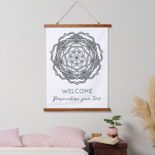 Tapisserie Suspendue Mandala noir et blanc Trippy Psychedelic Hippie