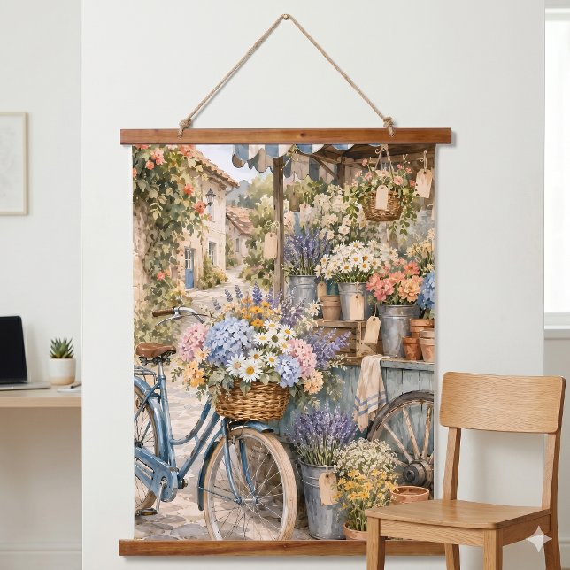 Tapisserie Suspendue Marché de fleurs Bloomcore avec bicyclette (Bloomcore Flower Market Bicycle Hanging Tapestry)