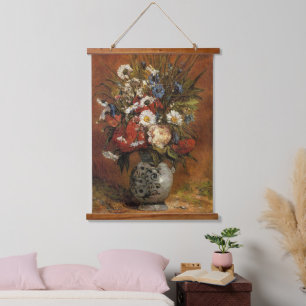 Tapisserie Suspendue Marguerites et pivoines dans le Vase Bleu,