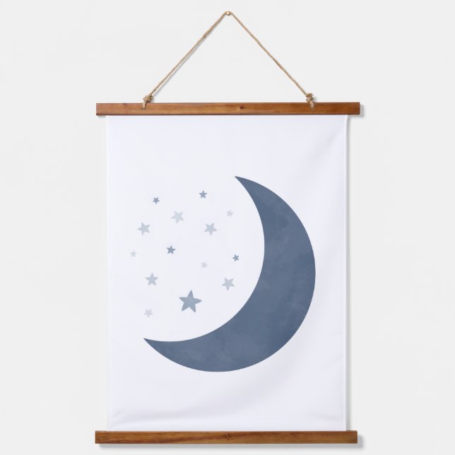 Tapisserie Suspendue Marine Blue Moon et Stars Boy Nursery (Recto)