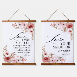Tapisserie Suspendue Mark 12:30-31 Inspirational Bible Verses Floral