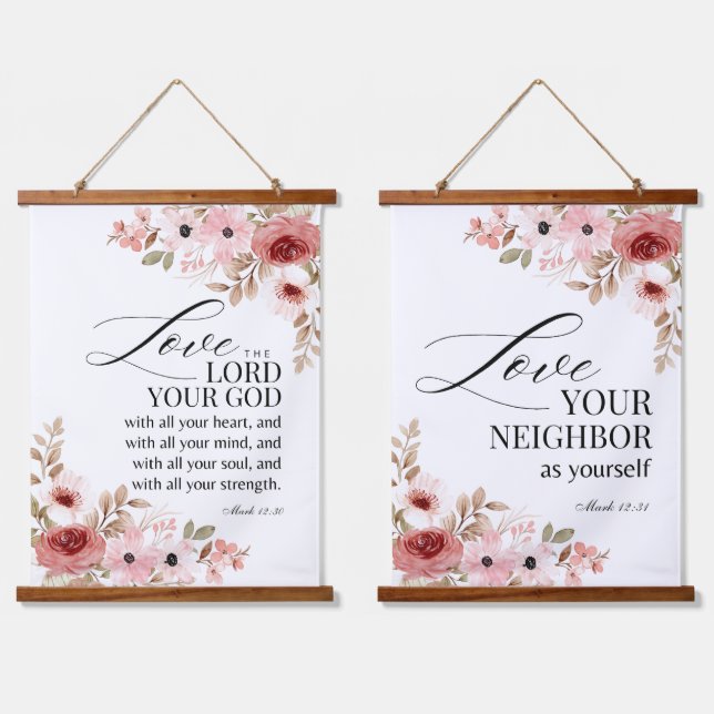 Tapisserie Suspendue Mark 12:30-31 Inspirational Bible Verses Floral (Double)