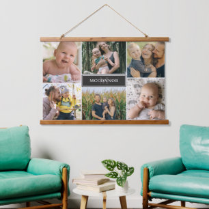 Tapisserie Suspendue Matte Black Modern 6 Photo Collage & Nom