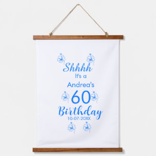 Tapisserie Suspendue Mauve blanche bleu shhh nom floral 60e anniversair