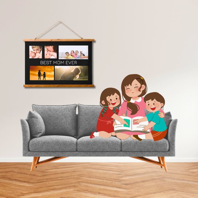 Tapisserie Suspendue Meilleure maman Ever 5 photo Collage noir (Créateur téléchargé)