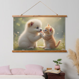 Tapisserie Suspendue Meilleurs amis, donnez-moi cinq - mignon chiot et