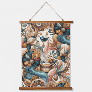 Tapisserie Suspendue Mélange bohème turquoise, magenta, violet sur crèm