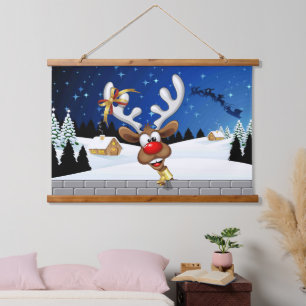 Tapisserie Suspendue Mème de Noël drôle de renne qui regarde par-dessus