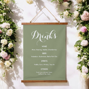 Tapisserie Suspendue Menu Boissons Mariage Sage Vert Blanc  
