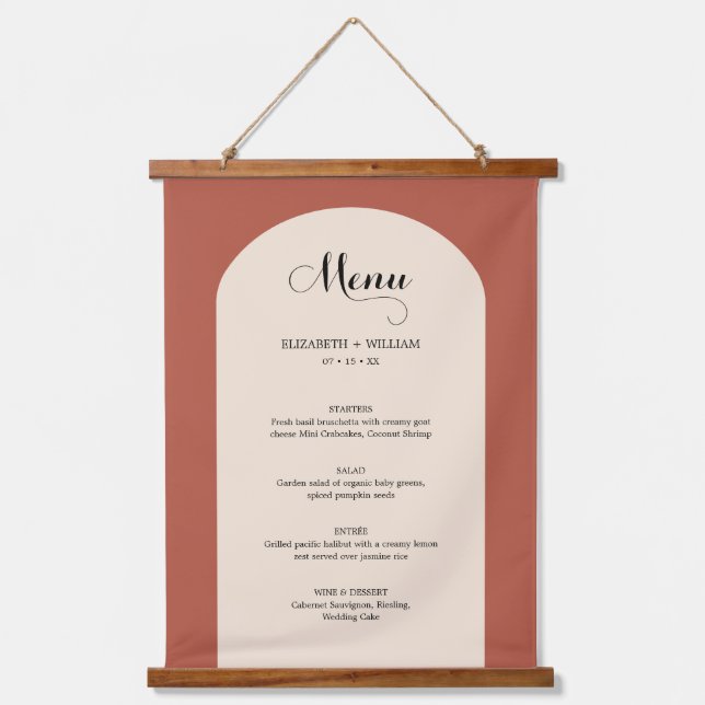 Tapisserie Suspendue Menu Mariage Script Chic Arc En Terracotta (Recto)