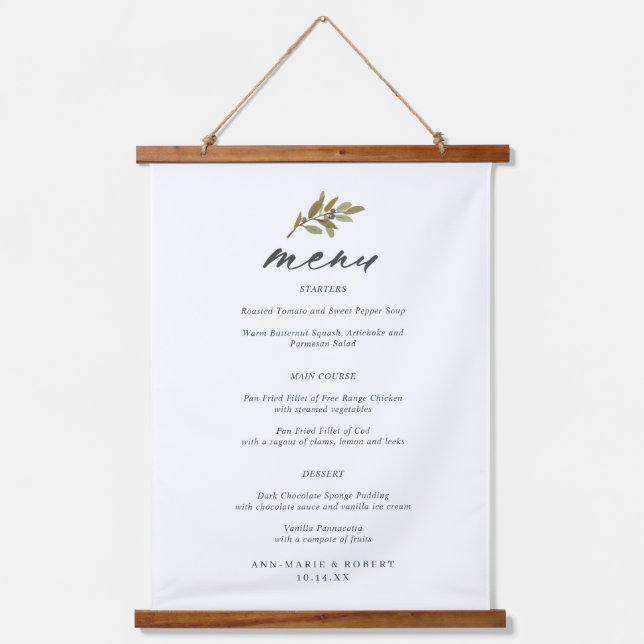 Tapisserie Suspendue Menu simple Mariage d'olive rustique (Recto)