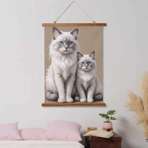 Tapisserie Suspendue Mère et Kitten Ragdoll Chat Artwork Coeur
