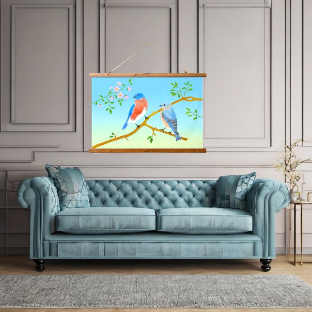 Tapisserie Suspendue Merles Bleus Bleu Clair & Vert (Créateur téléchargé)