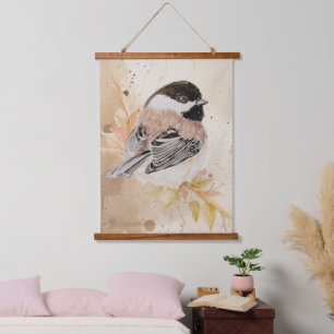 Tapisserie Suspendue Mésange originale peinte à la main à l'aquarelle