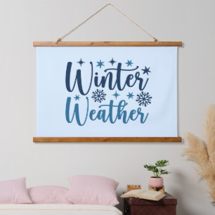 Tapisserie Suspendue Météo d'hiver - Typographie des Fêtes Neiges