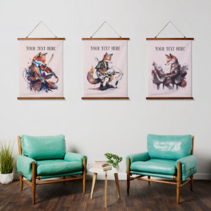 Tapisserie Suspendue mignon renard Amateurs de musique ajouter du texte