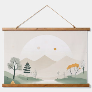 Tapisserie Suspendue Minimalist Pastel Mountain Landscape Serene Lake