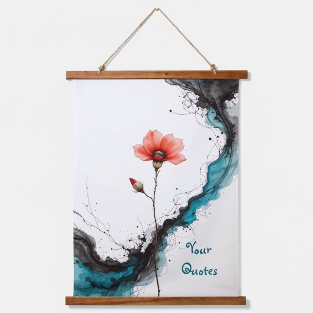 Tapisserie Suspendue Minimalist Red Poppy Ink Art Print (Recto)