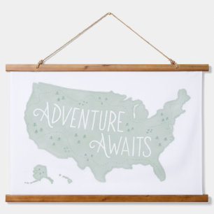 Tapisserie Suspendue Mint Green Adventure Attend US Map Kids Room Decor
