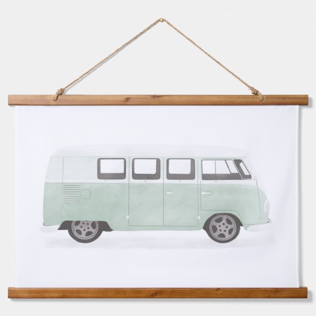 Tapisserie Suspendue Mint Green Retro Van Nursery Décor (Devant)