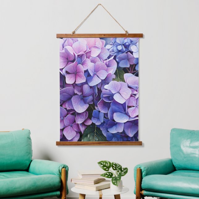Tapisserie Suspendue Minuit Jardin Violet Hydrangea Aquarelle (Salon)