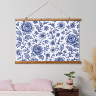 Tapisserie Suspendue Modèle Floral Royal Bleu Rose