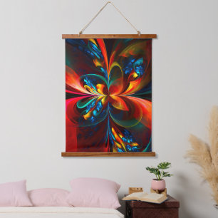 Tapisserie Suspendue Moderne Floral Abstrait Art Orange Bleu Motif #14