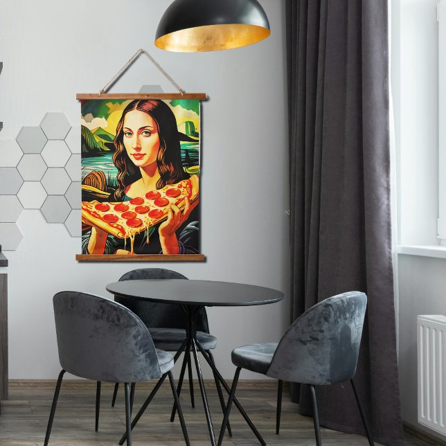 Tapisserie Suspendue Moment de pizza drôle de Mona Lisa (Créateur téléchargé)
